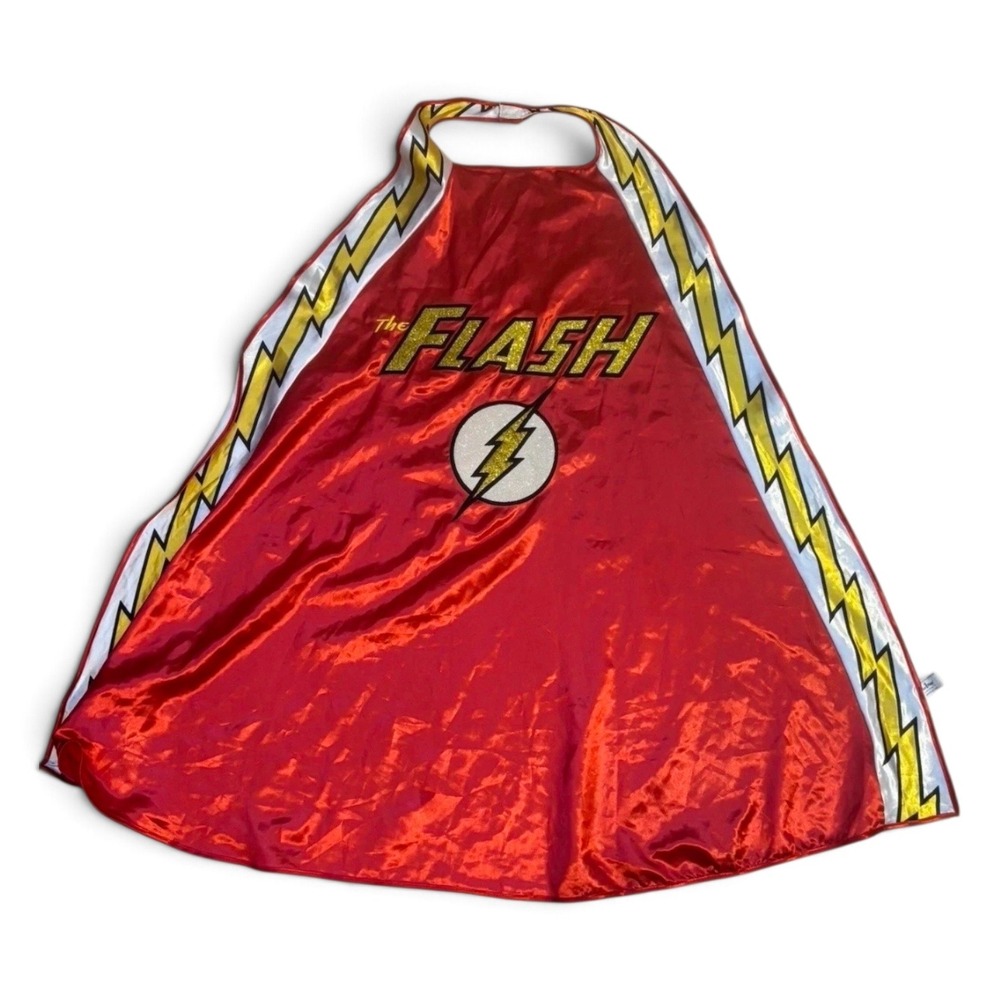 Six Flags The Flash Cape Men OS Red Excellent DC Comics Superhero Glitter Logo